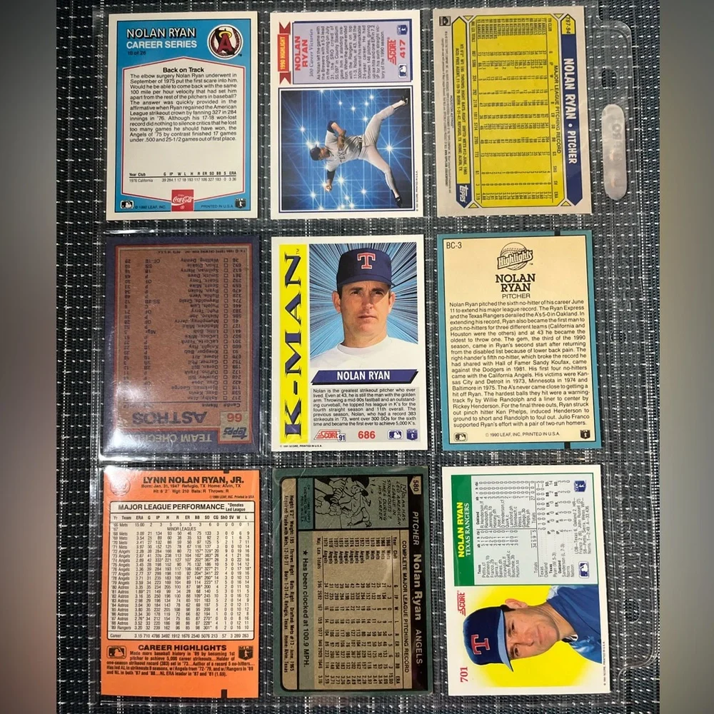 ⚾️ Nolan Ryan Vintage Baseball Card Collection, Lot of 9, Lot #1